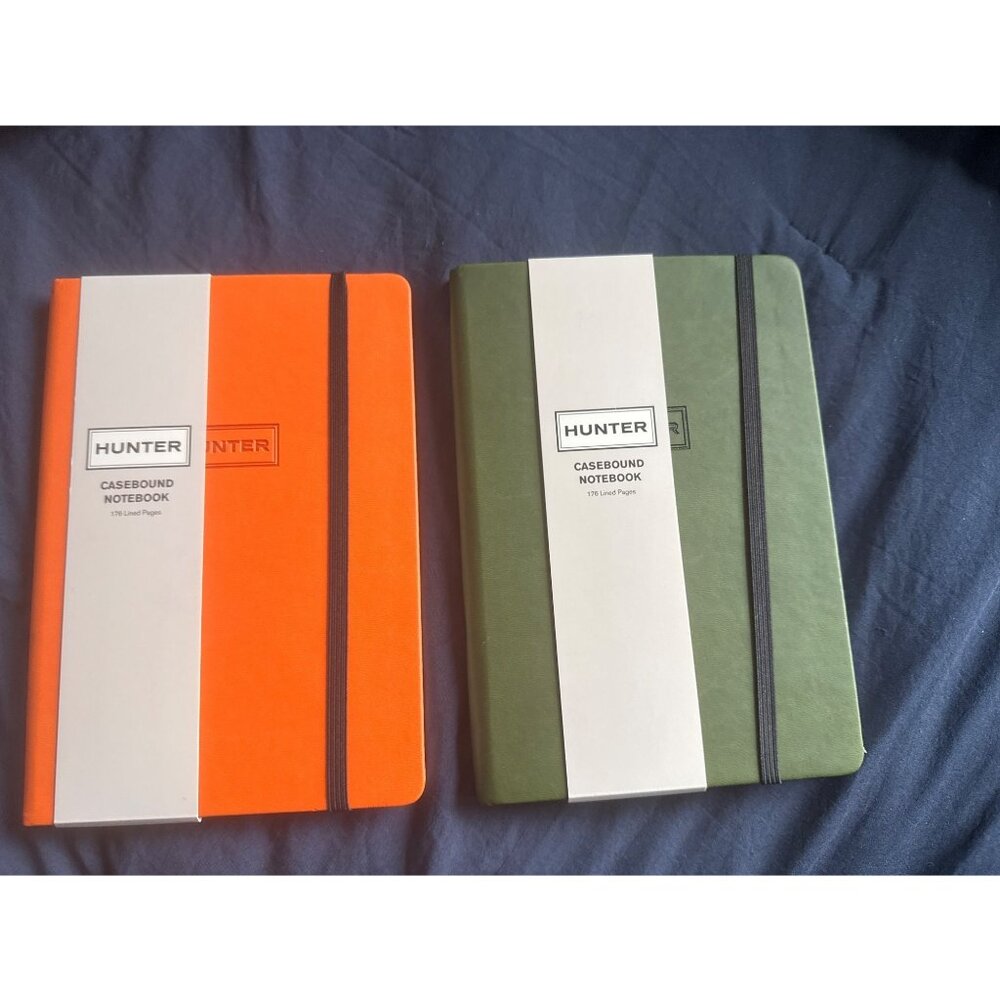 Hunter Hardcover Casebound Notebooks Elastic Band in Orange & Green lot 2 New